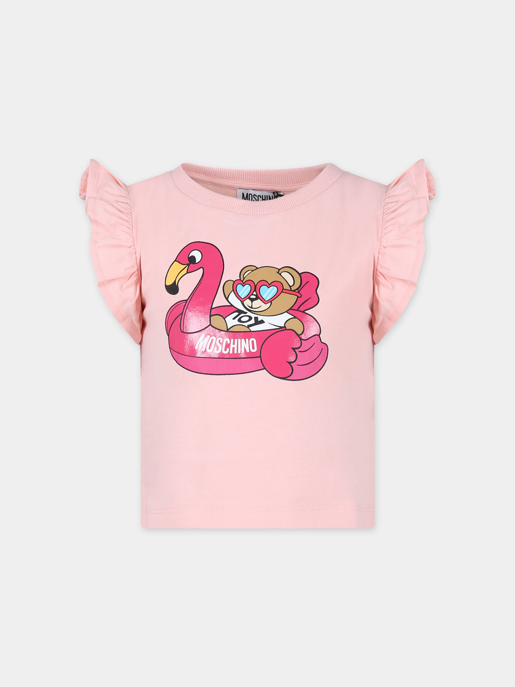 Pink t-shirt for girl with Teddy Bear and flamingo